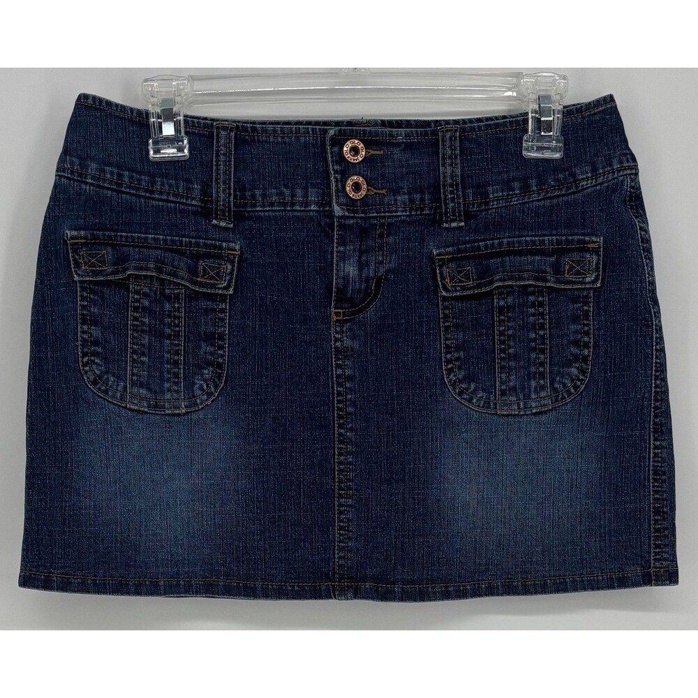 GLO Jeans Denim Mini Skirt Juniors 9 Y2K Blue Double Button Flap Pockets